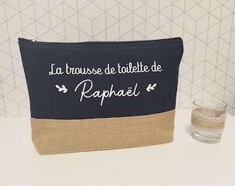 Trousse de toilette en toile de coton et jute personnalisée