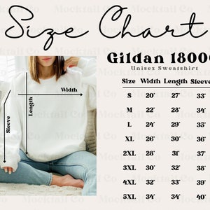 Gildan 18000 Size Chart, Model Size Chart for Gildan, Gildan White Crewneck Size Chart, Gildan Sweatshirt Sizing Guide, Trendy Size Chart