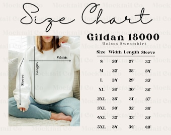 Gildan 18000 Size Chart, Model Size Chart for Gildan, Gildan White Crewneck Size Chart, Gildan Sweatshirt Sizing Guide, Trendy Size Chart