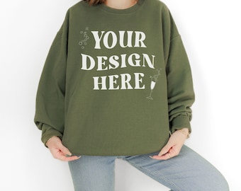 Gildan 18000 Green Sweatshirt Mockup, Military Green Sweatshirt Mockup, Gildan Mockup, Etsy Sweatshirt Mockup, Casual Real Model Mockup