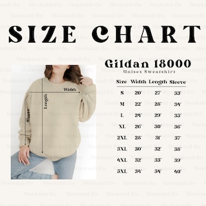 Gildan 18000 Size Chart, Trendy Model Size Chart for Gildan, Gildan Crewneck Size Chart, Gildan Sweatshirt Sizing Guide, Neutral Size Chart