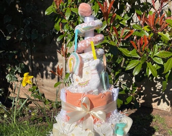 Gâteau à couches, Gâteaux à couches, Panier bébé unisexe, Cadeau bébé garçon, Cadeau bébé fille, Cadeau nouveau-né, Cadeau maman à être, Cadeau baby shower neutre