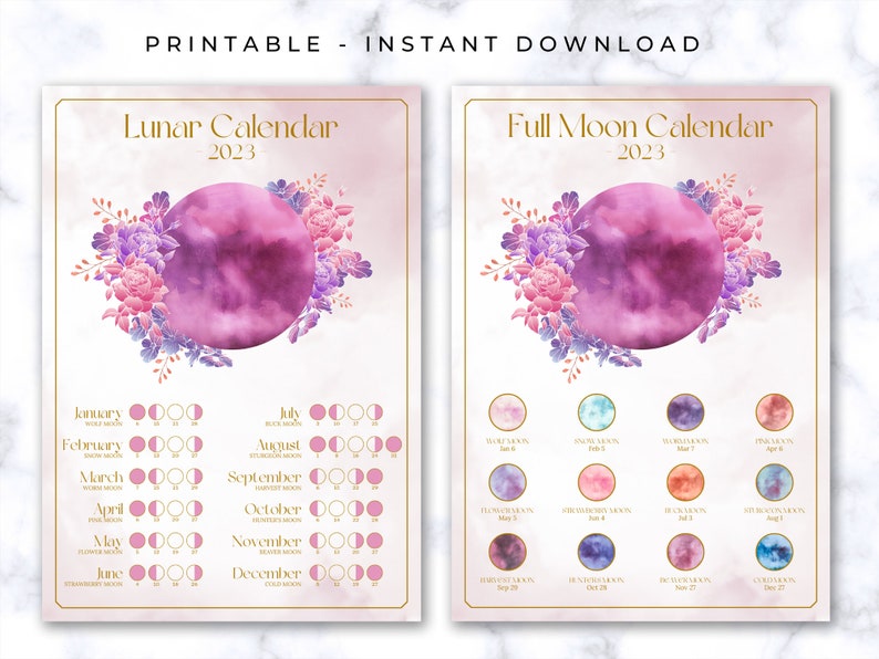 2023 Lunar Calendar Full Moon Calendar Printable Moon Phase Etsy Finland