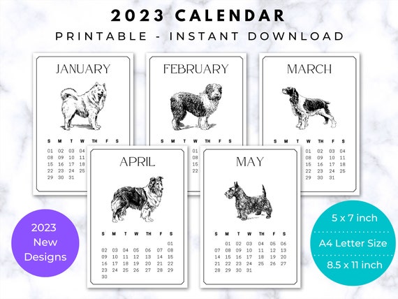 2023 Printable Desk Calendar Dog Calendar Instant Digital - Etsy
