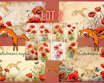 "Poppies" Paper Kit, Lot 2, 5 pages in JPG. Print, craft, create!