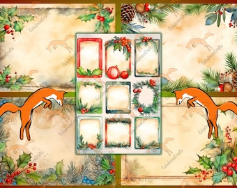 “Holly and Pine” kit, 5 pages in JPG. Print, craft, create!