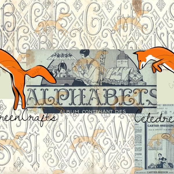 Alphabet Vintage Complet pour la broderie, avec couverture, PDF à imprimer ! Vintage French Emboidery alphabet.