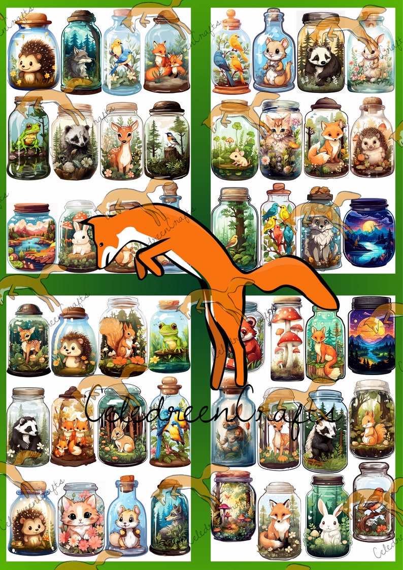 Set of 48 ZAnimaux Jars on 4 pages, to print and cut out image 1