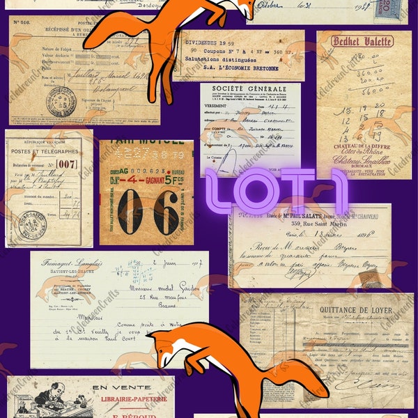 LOT 1 : Lot de 5 pages d'Ephemera Français, pour vos Junk et autres créations. JPEG à imprimer !