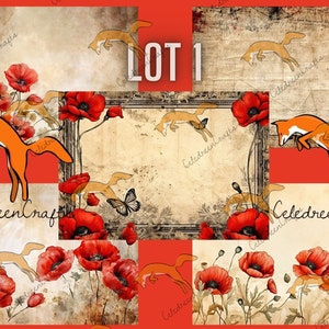 Kit de Papiers "Coquelicots" , Lot 1, 5 pages en JPG. Imprimez, bricolez, créez !
