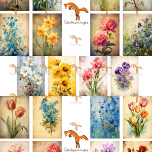Lot de 20 Cartes Florales, Série 2, à imprimer et à découper !