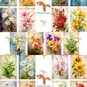 Lot de 20 Cartes Florales, Série 1, à imprimer et à découper !
