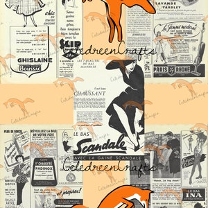 Anzeigen von 1952 in Modes et Travaux, Lot 1, 5 Seiten in Schwarzweiß, zum Ausdrucken! Vintage französisches Magazin, so kitschig!