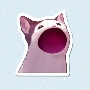 Handmade Glossy Vinyl Sticker - Pop cat meme - Waterproof - for water bottles, laptops, and more