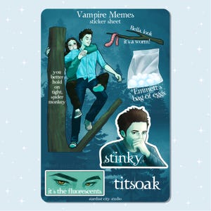 Handmade Holographic Sticker Sheet - Vampire Memes - Waterproof - for water bottles, laptops, and more