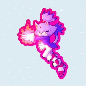 Handmade Holographic Vinyl Sticker - Purple Fire Cat - Waterproof - for water bottles, laptops, and more