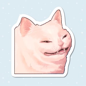 Handmade Glossy Vinyl Sticker - Happy sneezing cat meme - Waterproof - for water bottles, laptops, and more