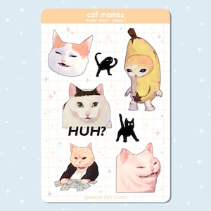 Handmade Sticker Sheet - Cat memes volume 1 - Waterproof - for water bottles, laptops, and more