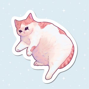 Handmade Glossy Vinyl Sticker - Sad fat crying cat meme - Waterproof - for water bottles, laptops, and more