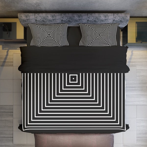 Four Piece Bedding Set | Black comforter, quilt cover | Twin full queen duvet cover | Modern bedroom