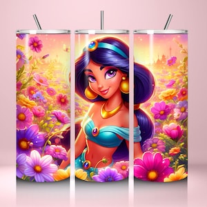 Disney Skinny Tumbler, 20oz Tumbler, Jasmine Tumbler, Skinny Tumbler Cup with Straw & Lid, Disney Tumbler, Princess Tumbler, Aesthetic