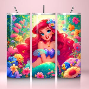 Disney Skinny Tumbler,20oz Tumbler,Ariel Tumbler,Skinny Tumbler Cup with Straw & Lid,Disney Tumbler,Princess,Aesthetic,Little Mermaid