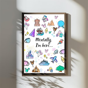 Disney Inspired Digital Print | Mentally I’m Here Wall Art | Magical Park Printable Decor | Instant Download