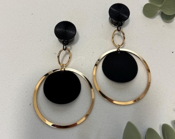 Tunnel Plugs Piercing Jewelry Ear Tunnels with Pendant Black/Gold 8/10/12/14/16/18/20/22/24/26/28/30 mm