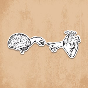 Sticker tête et coeur, sticker noir et blanc, sticker bouteille d'eau, sticker art, sticker pour ordinateur portable, création d'Adam