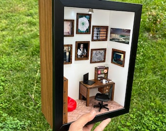 Handmade Miniature Art Diorama: Lighted Shadow Box with American Iconic Paintings