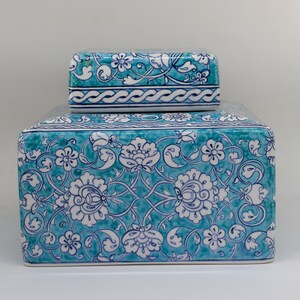 Turquois  Ceramic Box  with Lid |  Chinoiserie  Ceramic |  Housewarming  Gifts