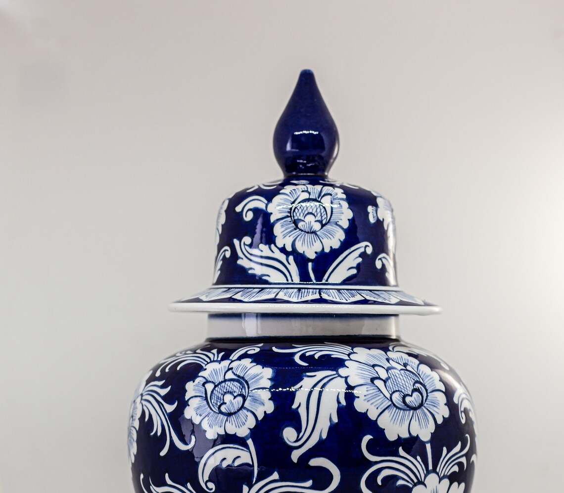 Ceramic Ginger Jar With Lid Hanmade Blue and White Ceramic Etsy