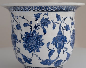 Chinoiserie  Flower Pot | Ceramic Blue Blanc |  Blue and White  Plant Pot |  Kitchen Decor