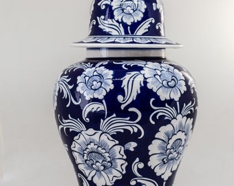 Ceramic Ginger  Jar with Lid  | Hanmade Blue  and White  Ceramic Vase  with Floral  Design | Home  Decor