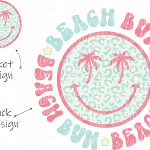 Beach Bum Palm Tree Smiley Face - Pocket and Back Design Set | DTF Ready to Press or Sublimation Transfer