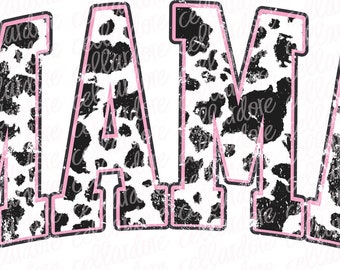 MAMA Cow Print Varsity Letters | DTF Ready to Press or Sublimation Transfer