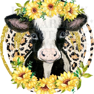 Cute Sunflower Cow - DTF Ready to Press or Sublimation Transfer