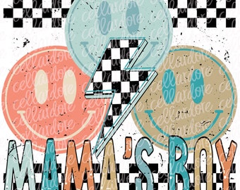 Mama's Boy Smiley Checks | DTF Ready to Press or Sublimation Transfer