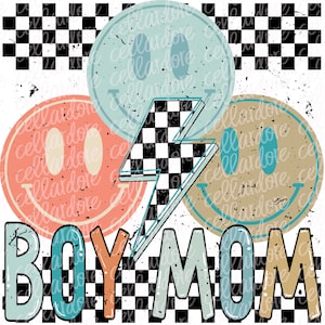 Boy Mom Smiley Checks | DTF Ready to Press or Sublimation Transfer