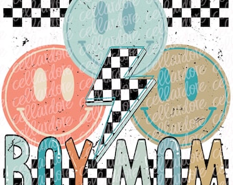 Boy Mom Smiley Checks | DTF Ready to Press or Sublimation Transfer