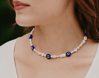 Böse Auge Schutz Perlenkette, Böse Auge Halskette, Böse Auge Halsband, Griechisch Böse Auge Halsketten, Perlen Perlen Halskette, Perlen Halsband