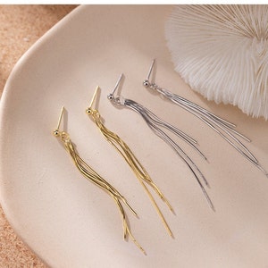 Long dangle earrings, long herringbone chain stud earrings, wedding/party earrings,Sterling silver earrings image 7