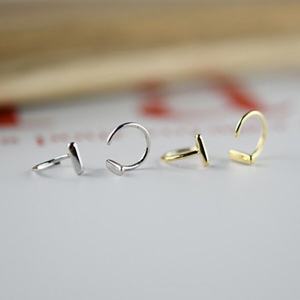 Bar Hoop Earrings, 14K Gold Plated Sterling Silver