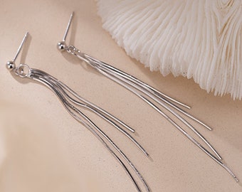 Longues boucles d'oreilles pendantes, longues boucles d'oreilles en chaîne à chevrons, boucles d'oreilles de mariage/fête, boucles d'oreilles en argent sterling