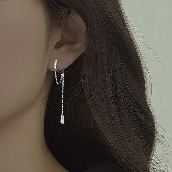 Sterling silver clear crystal drop earring,long chain earring, threader earring