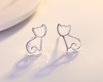 Cat studs/ Minimalist cute animal earrings/ S925 studs