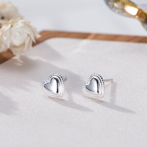 Sterling Silver Dainty Heart Stud Earrings / Vintage studs image 3