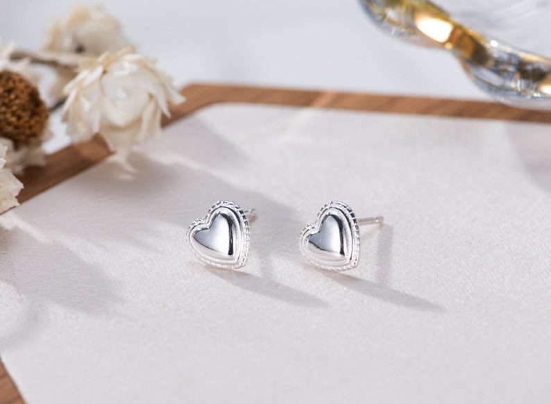 Sterling Silver Dainty Heart Stud Earrings / Vintage studs image 3