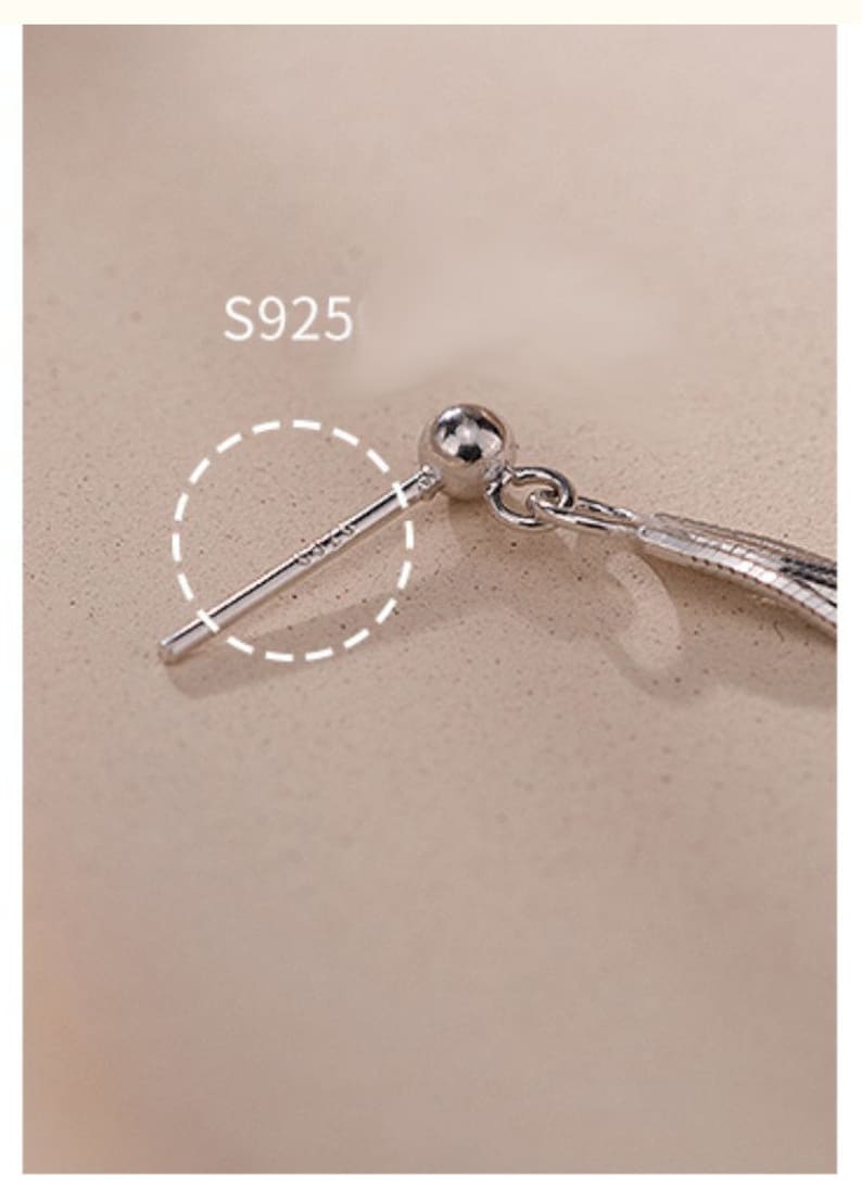 Long dangle earrings, long herringbone chain stud earrings, wedding/party earrings,Sterling silver earrings image 5