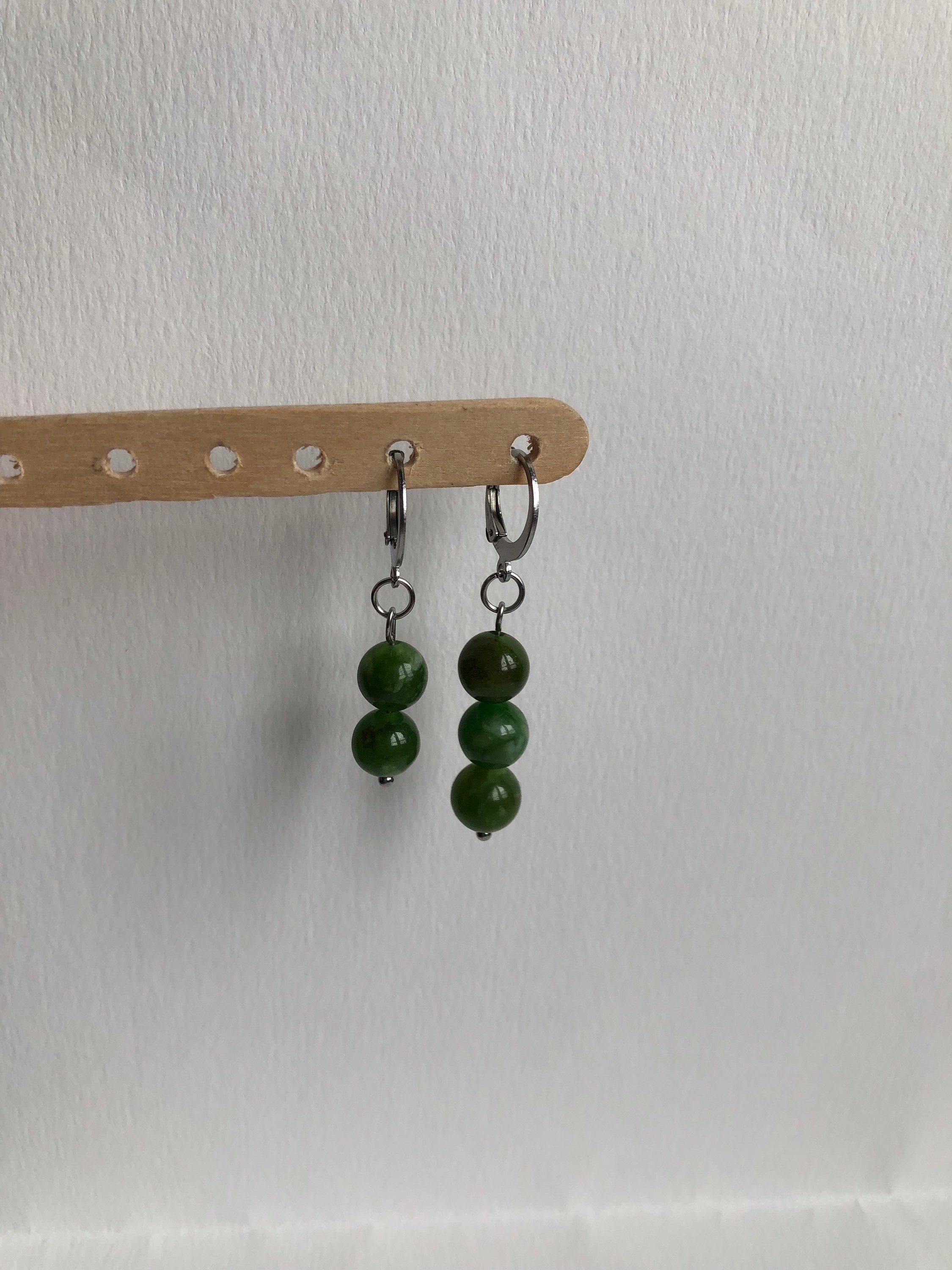 Boucles D'oreilles Pendantes Vertes - Perles Naturelles & Verre - Fabrication Artisanale - Crochet